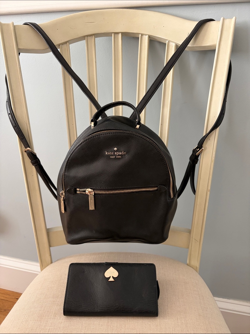 kate spade black mini leather backpack with gold hardware